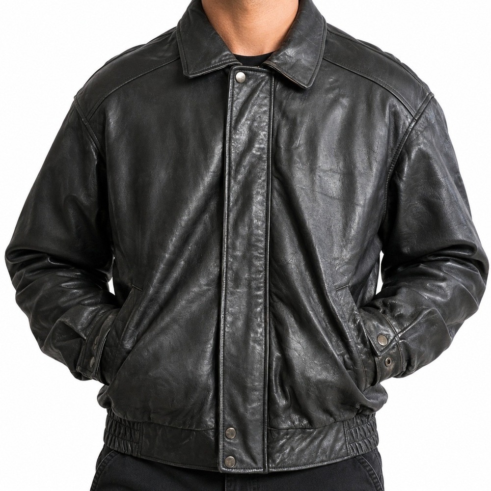 R&R Casuals Jacket Men XL Black Leather Bomber Vintage Heavyweight Coat